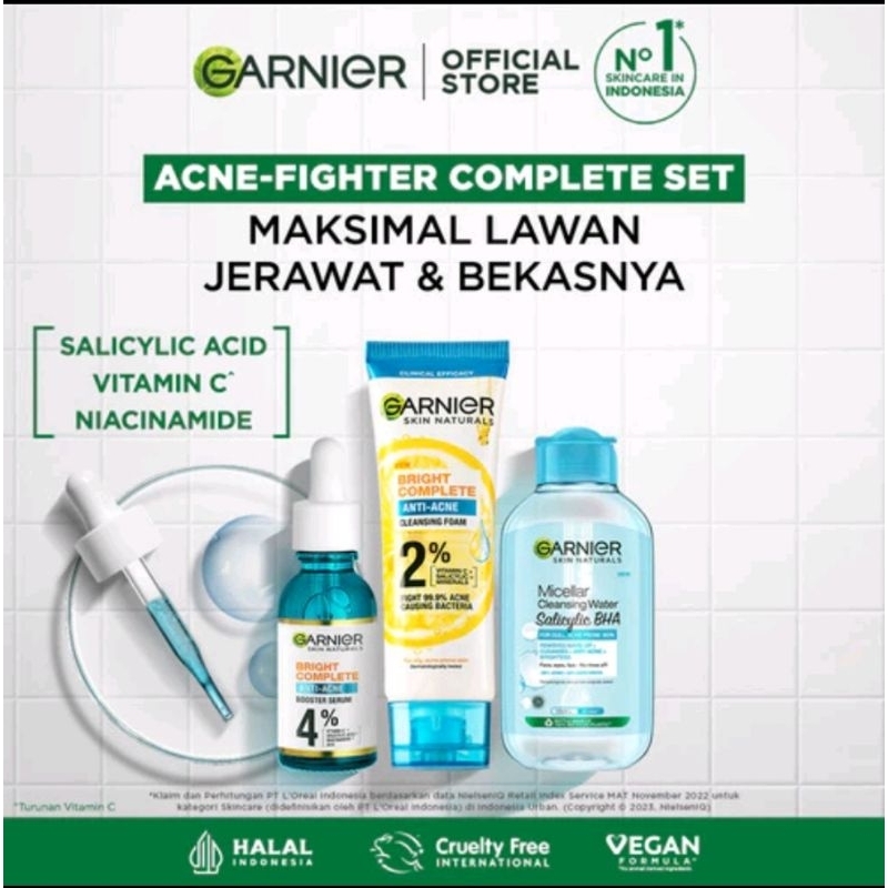 GARNIER BRIGHT COMPLETE ANTI ACNE Series | Cleansing Foam | Micellar Water | Booster Serum