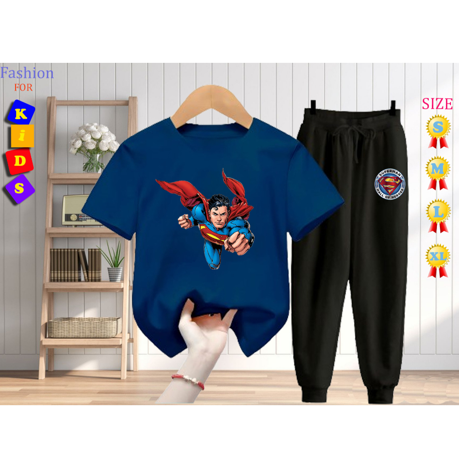 Setelan kaos kaus + jogger baju anak - SUPERMAN STRIKE - Unisex 5-15tahun - FGLshop
