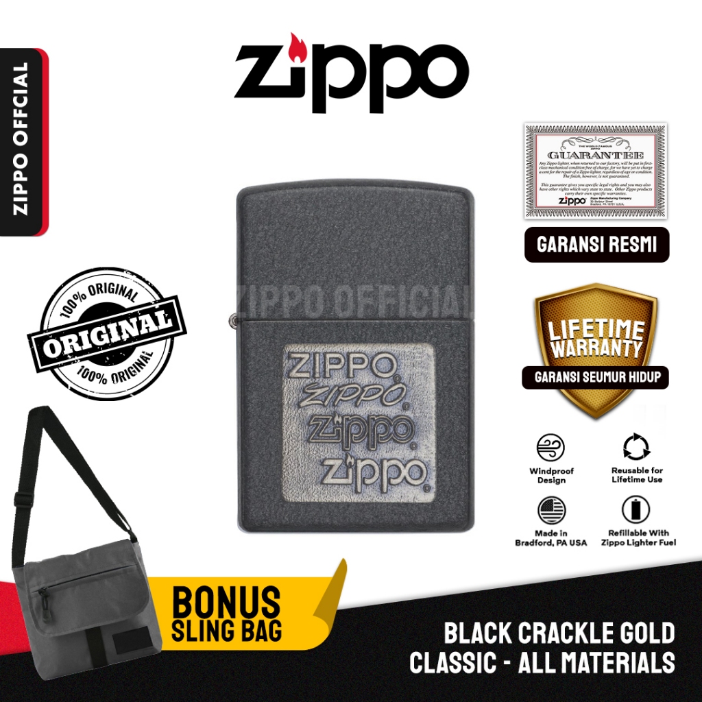 Zippo Original Black Crackle® Silver Zippo Logo 363 | Garansi Lifetime | Original USA