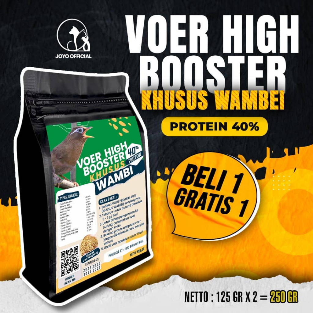 BELI 1 GRATIS 1 MAKANAN BURUNG WAMBIE JUARA | VOER HIGH BOOSTER PROTEIN 40% ( KHUSUS WAMBIE ) 125 GR