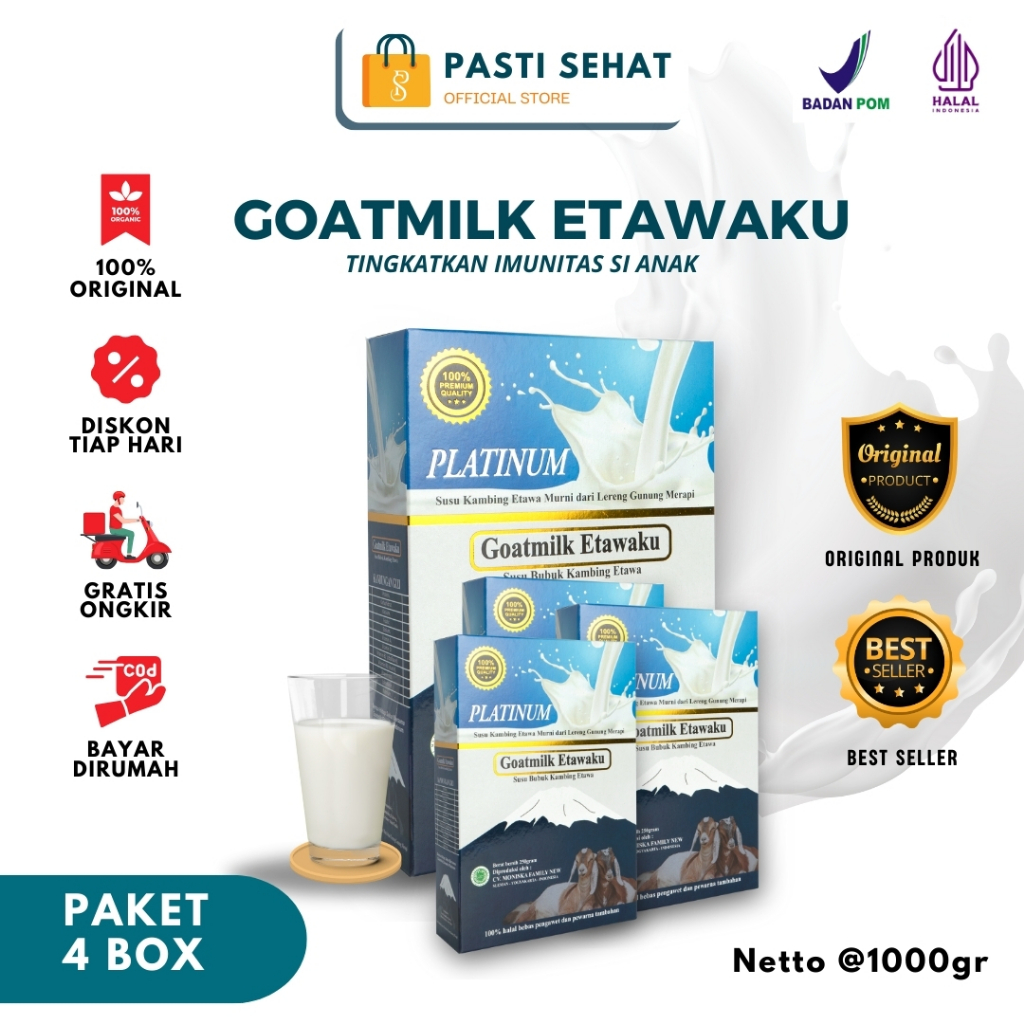 

PAKET 4 BOX GOATMILK ETAWAKU susu kambing etawa untuk atasi pernafasan dan batuk menahun