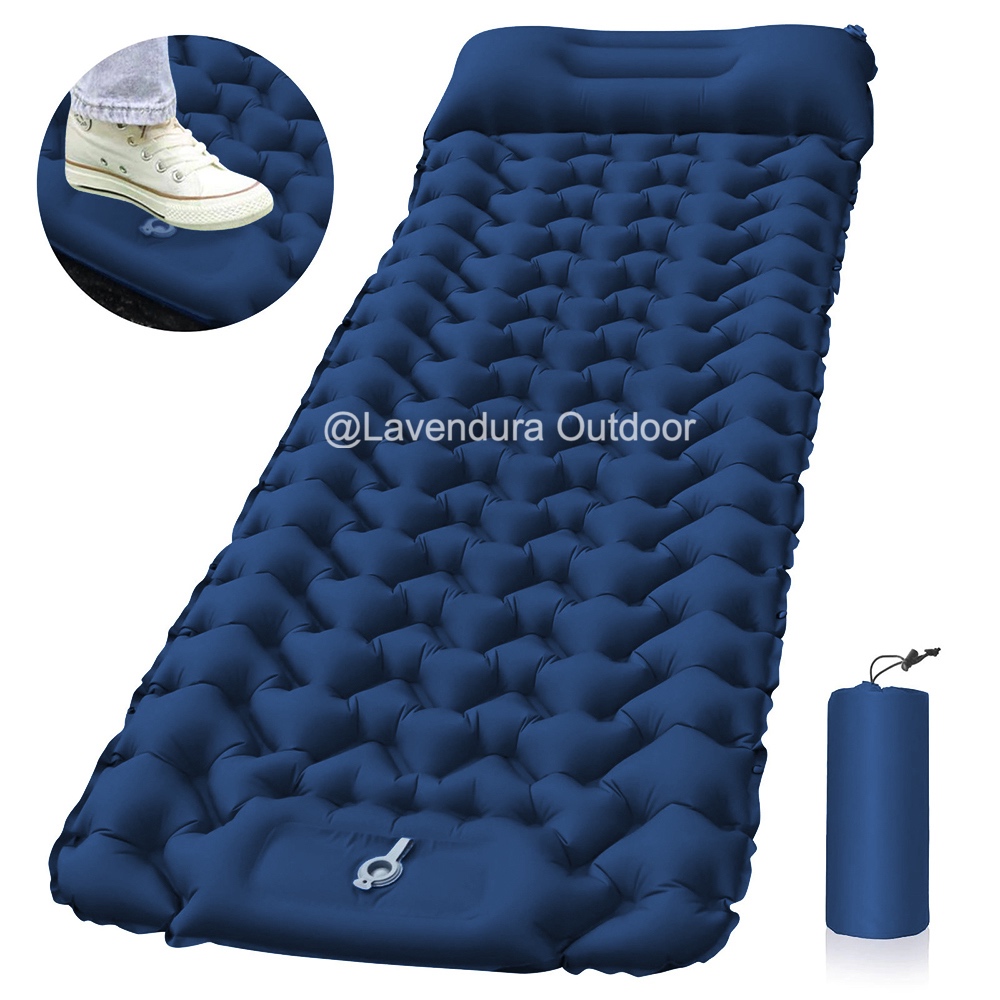 Sleeping Pad Matras Angin Outdoor Ultralight Navy Kasur Matras Angin Inflatable Bed Rhombus Sleeping