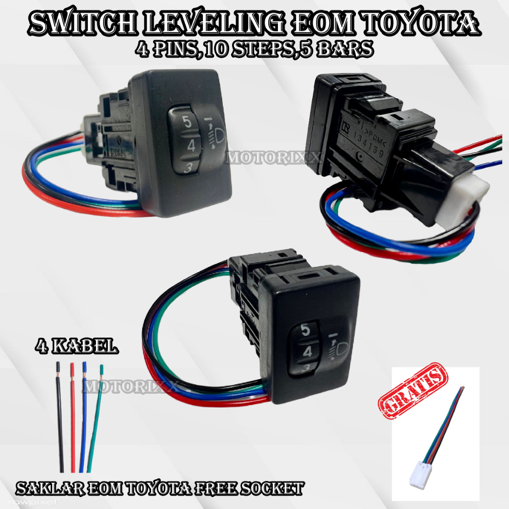 ORIGINAL SAKLAR SWITCH ELECTRIK LEVELING OEM 4 PIN 10 STEP 5 BAR | LEVELING SWITCH LAMPU LED PROJECT