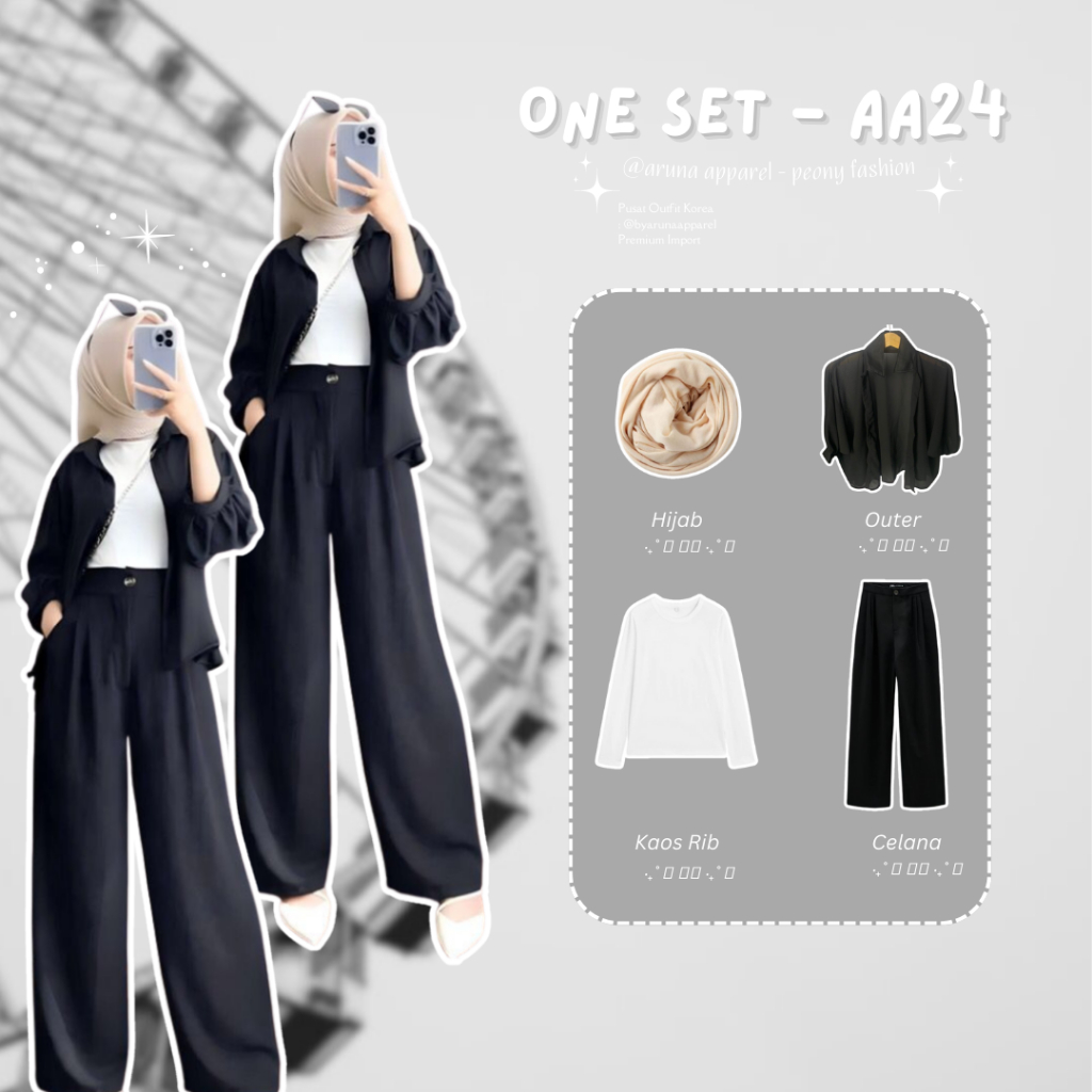 4in 1 One Set Wanita OOTD Anak Perempuan Outfit Kekinian One Set Hijab Wanita Terbaru Set - AA24