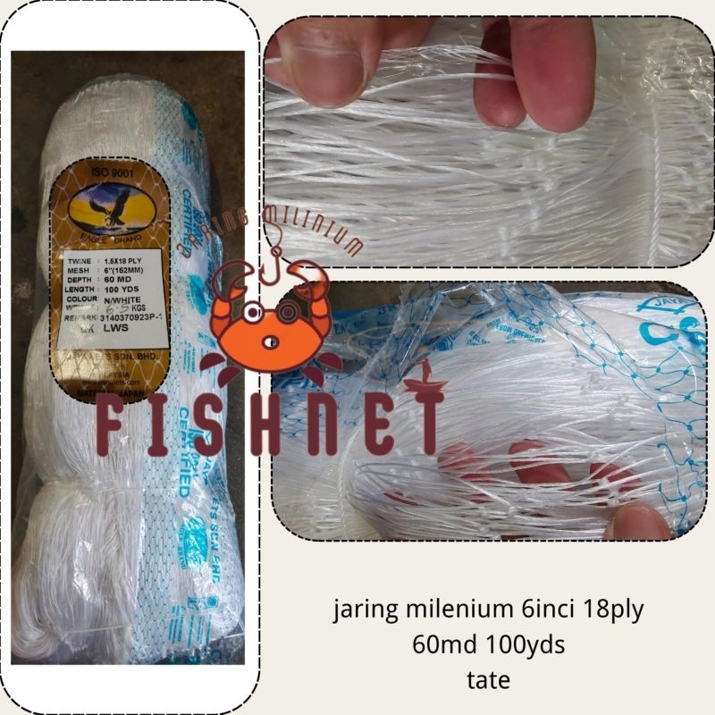 jaring milenium/jaring pintal/jaring ply/6inci 18ply 60md 100yds tate