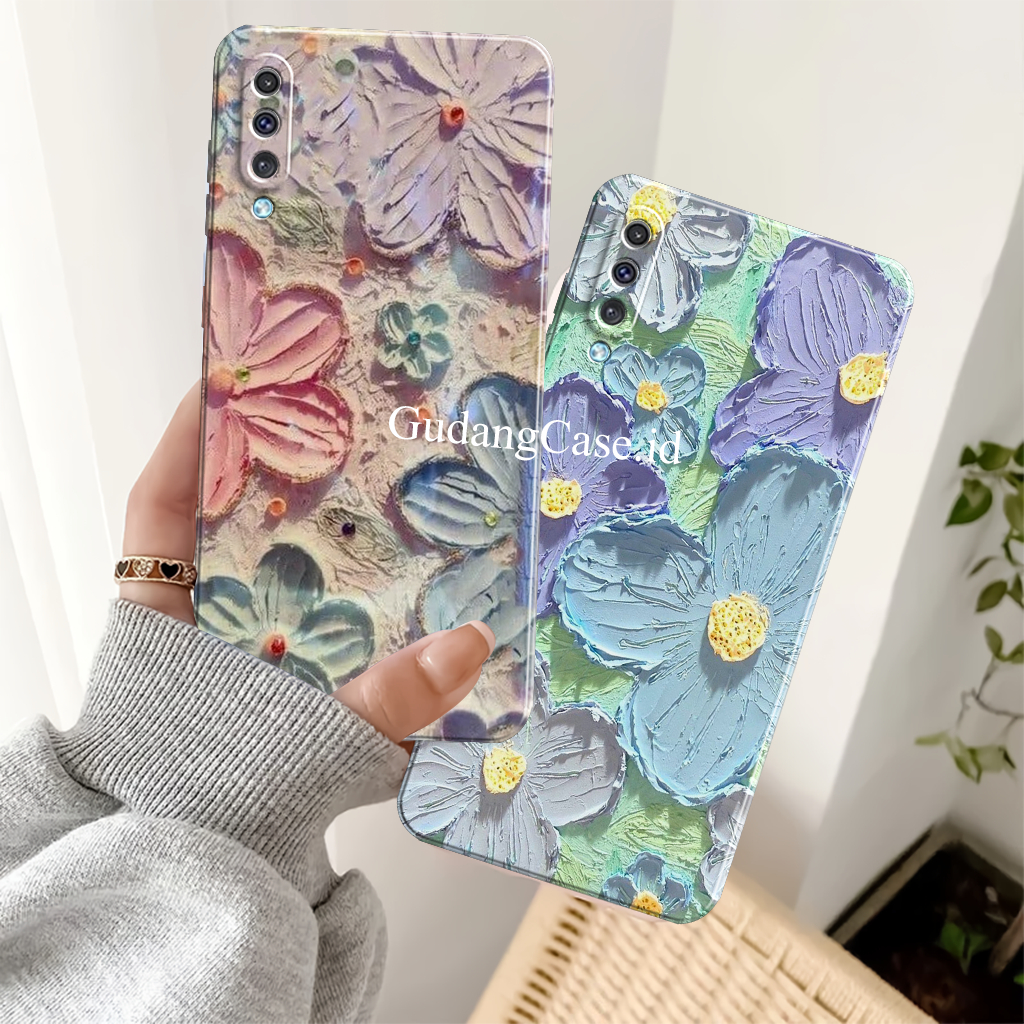 Case Hp Samsung A50 / A50s / A30s Silikon Pelindung Kamera Motif Bunga Lukis
