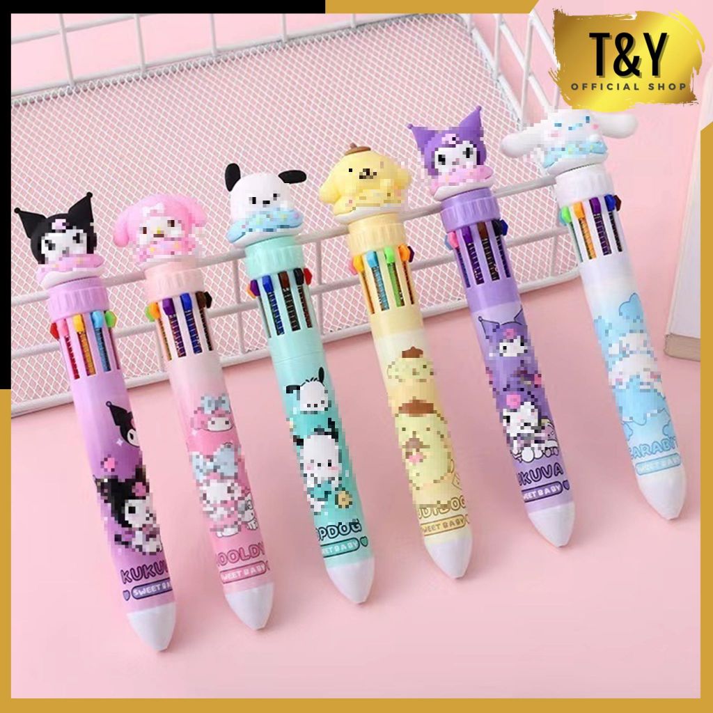 

T&Y Pena Mekanik 10 Warna Lucu Karakter Kartun Pulpen 3D DOLL Bolpen Gel Tinta Donat Animasi 10 Warna Alat Tulis Sekolah Anak Super Imut