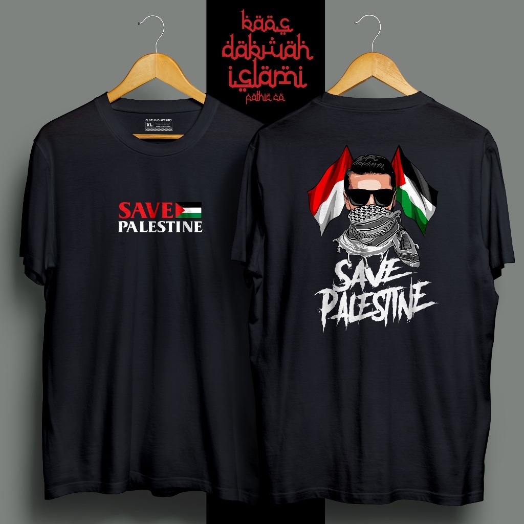 Kaos Distro SAVE PALESTINA / Kaos Atasan Cotton Combed / Tshirt Pria Wanita