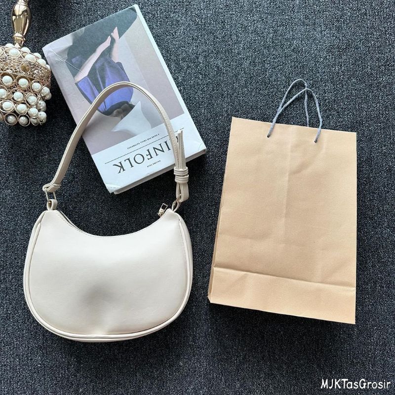 Tas Kosmetik Bahu Wanita Shoulder Bag Kulit Premium Warna Cream Putih Tulang