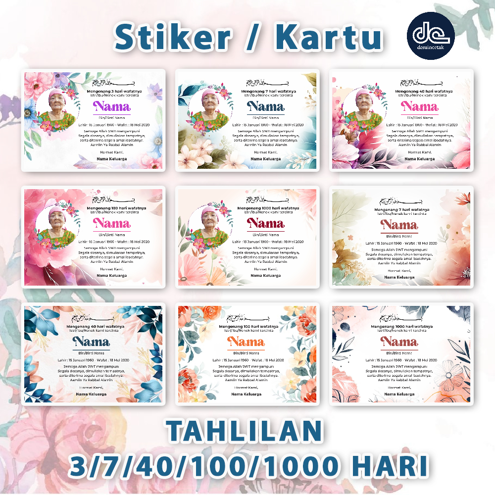 STIKER TAHLILAN / MENGENANG WAFATNYA / HAUL /7 HARI / 40 HARI / 100 HARI / 1000 HARI