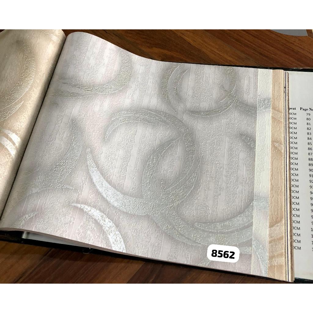 Wallpaper Dinding Bulat Lingkaran Abstrak Tekstur Kayu Cream Abu Royal