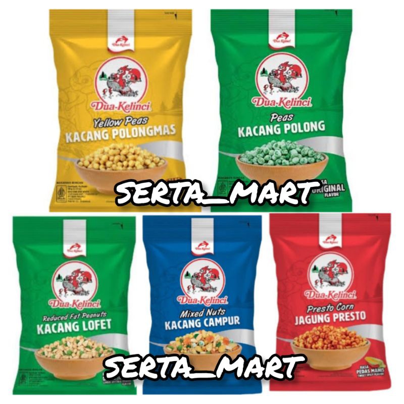 

Dua Kelinci Kacang Lofet / Mix Nut / Kacang Polong / Jagung Presto Pedas Manis 60gr