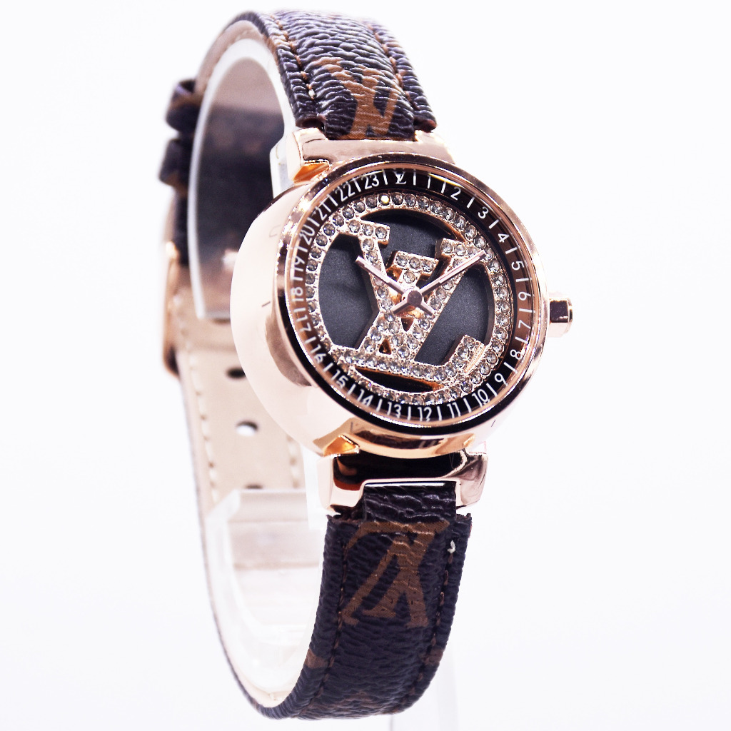 Jam Tangan Wanita Lv Fashion Kulit Paketan