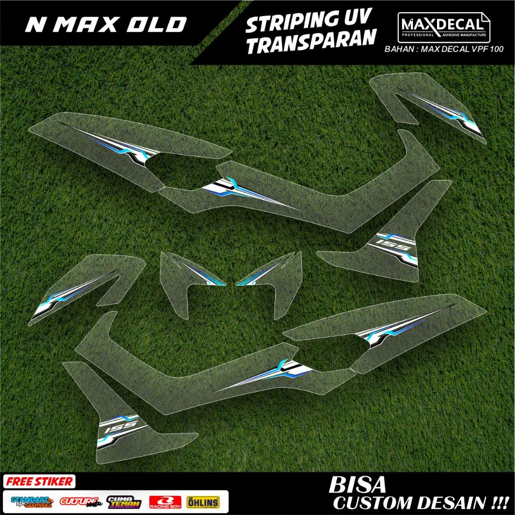 STIKER STRIPING TRANSPARAN NMAX OLD SEMI FULL VARIASI MOTIF DESAIN SIMPLE WARNA HITAM MERAH PUTIH