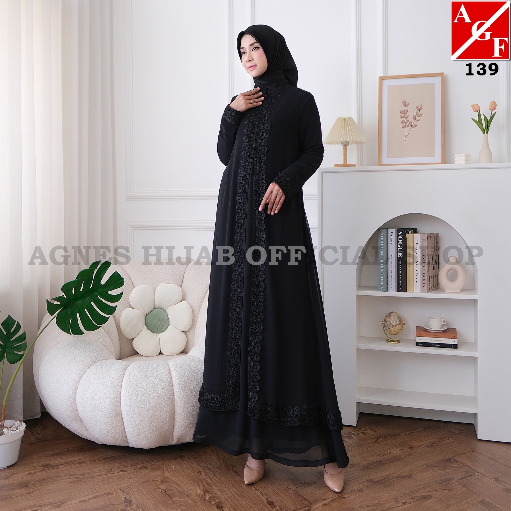 Grosir Agnes Hijab - Virly Dress Gamis Putih Baju Muslim Wanita Dewasa Gaun Pesta Remaja Abaya Hitam
