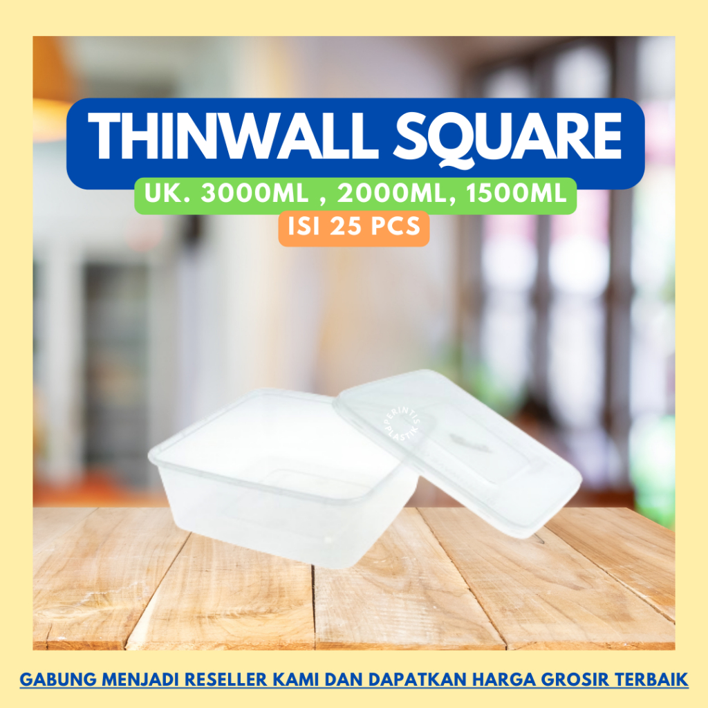 Thinwall Square 3000ml 2000ml 1500ml/Kotak Makan Plastik Persegi