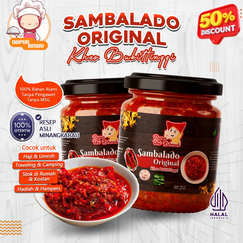 

[Dapur Ambu 200gr] Sambalado Original Khas Bukittinggi | Sambalado Extra Pedas Restu Mande 200 gram | Sambalado Tanak Pete Teri 200 Gram | Sambal baby cumi / sambalado tongkol | Sambalado Pete Petay Petai Lado Merah Restu Mande | Sambal merah original