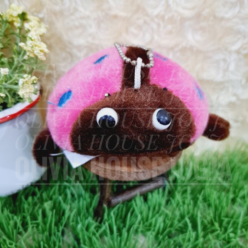 Gantungan Kunci Boneka Kepik Pink Ganci Boneka Ladybug Pink Polkadot Biru