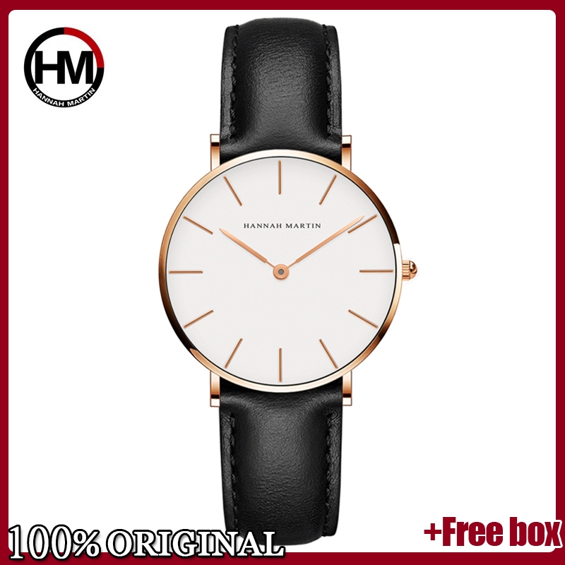 HANNAH MARTIN Jam Tangan Wanita 100% Original Sangat tipis Cewek Quartz Kulit Anti Air Arloji Women 