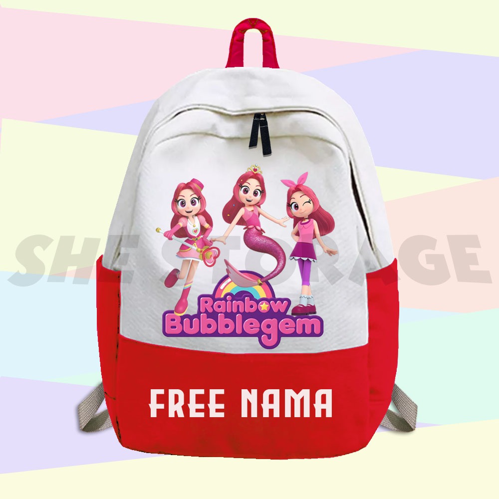 FREE NAMA - TAS RANSEL ANAK TAS SEKOLAH ANAK RED RUBY RAINBOW BUBBLEGEM