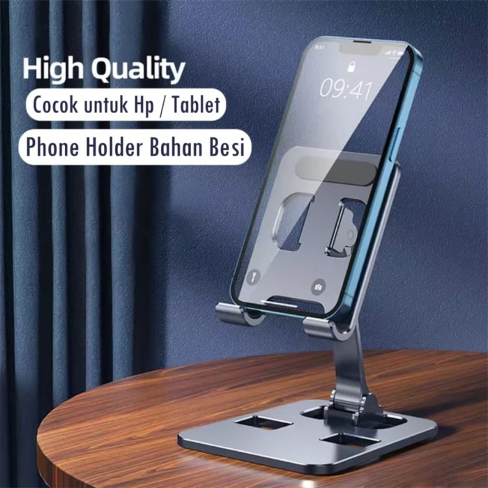 Holder Handphone Dudukan Hp Full Besi Folding Stand HP Besi di Meja Destop Phone Holder HP & TABLET 