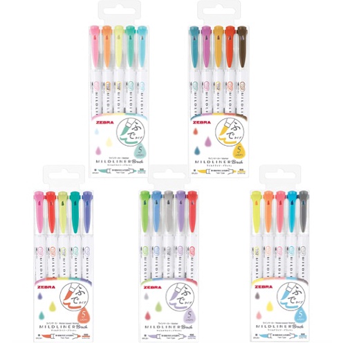 

KODE X2R5 Zebra Mildliner Brush Double Sided Highlighter Set of 5 Color