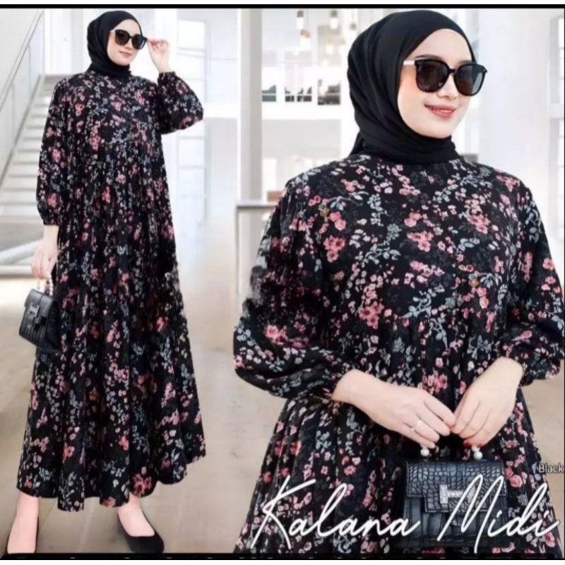 MIDI DRESS WANITA RAYON ADEM BUMIL BUSUI JUMBO MOTIF BUNGA NYAMAN DIPAKAI MOTIF KEKINIAN