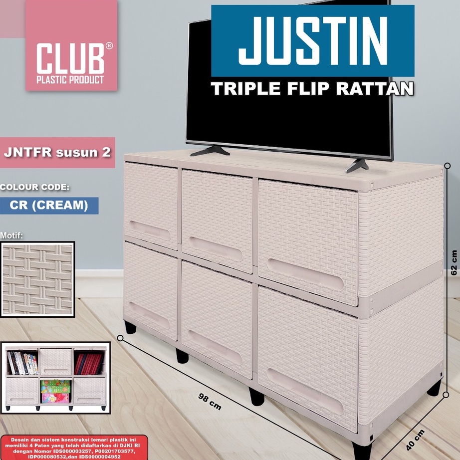 SALE CLUB Lemari Pakaian Baju Plastik Triple Club Flip 2 Susun 6 Pintu LEMARI PAKAIAN RAK TV MEJA TV