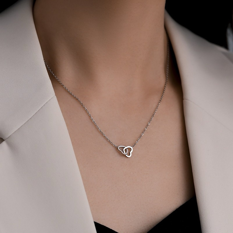 kalung titanium liontin double love silver dan gold - stainless steel lapis emas anti karat