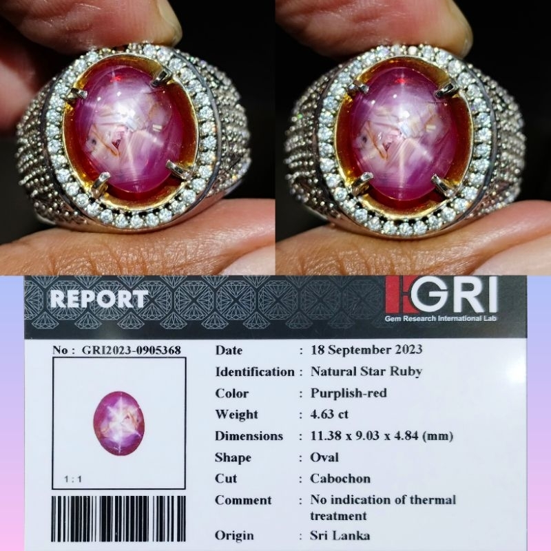 Batu cincin 4.63ct natural ruby star srilanka No Heat NH