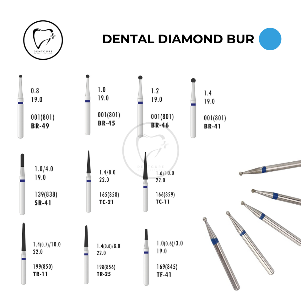 Dental Diamond Bur Gigi Pita Biru / Bur Preperasi High Speed AZDENT