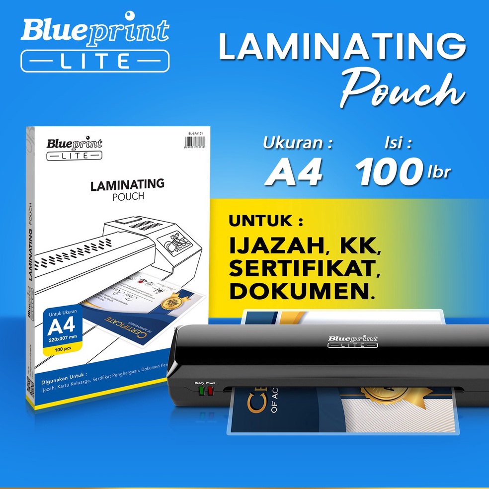 

KODE D4X4 Plastik Laminating Pouch Film Panas BLUEPRINT Lite A4 Isi 1