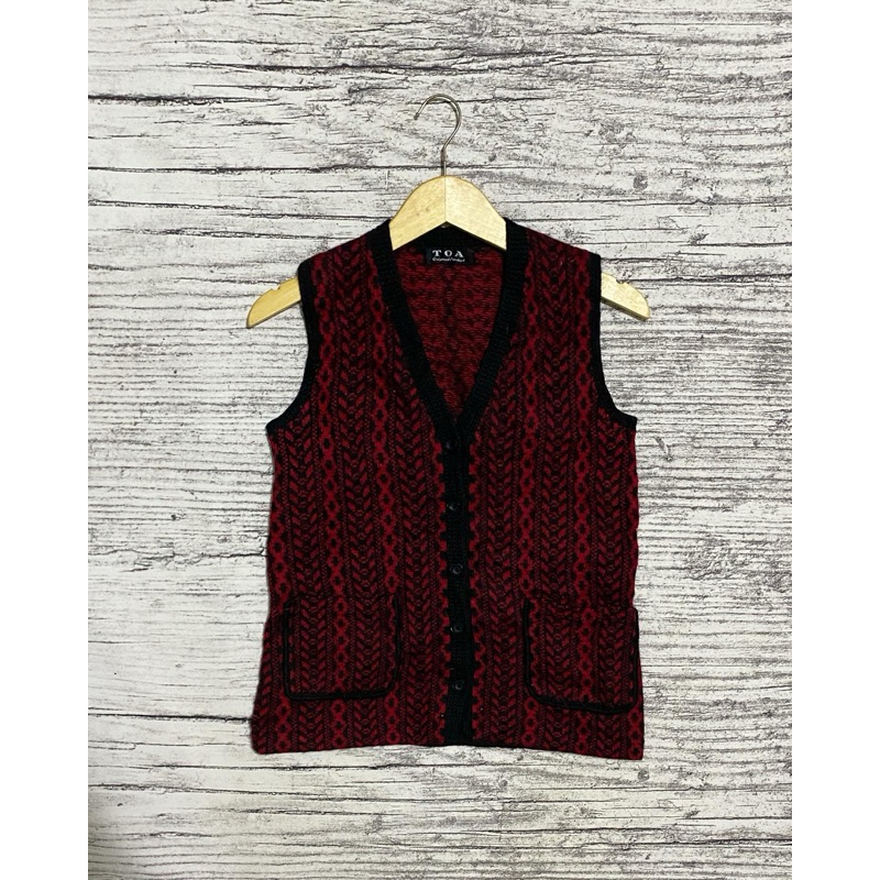 Vest rompi knit knitwear cardigan outer vintage rajut wool motif paisley TOA second