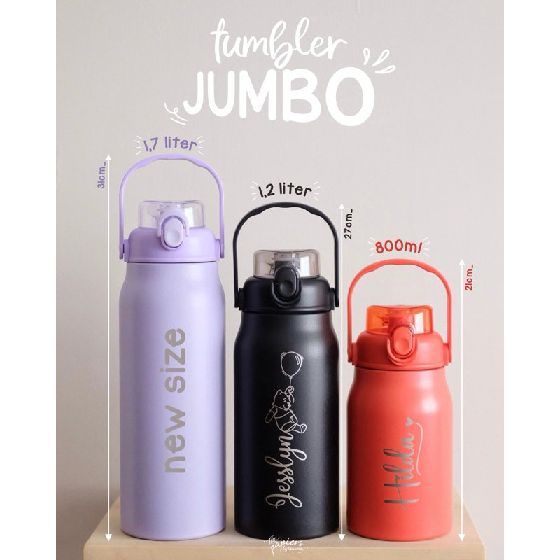 Custom 800ml m/ 1,2liter/ 1,7 Liter Stainless Tumbler/ Botol Minum Besar/ Termos Air Panas Dingin/ O