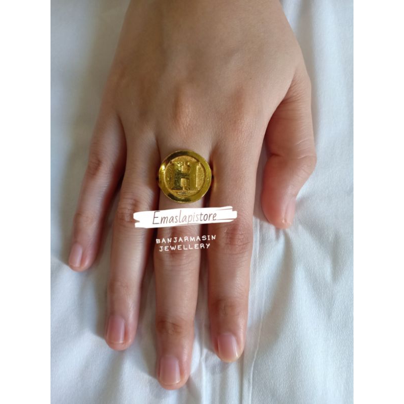 Cincin Koin Lingkar Batang "H" Lapis Emas 999 Banjar