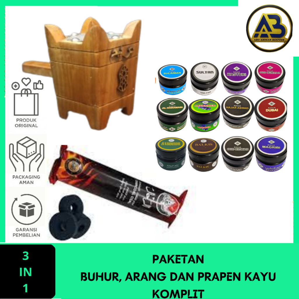 Paket 3in1 Bukhur Buhur Dupa Arab Wewangian Lengkap Komplit Beragam Varian Hajar Aswad / Oud Bukiyah