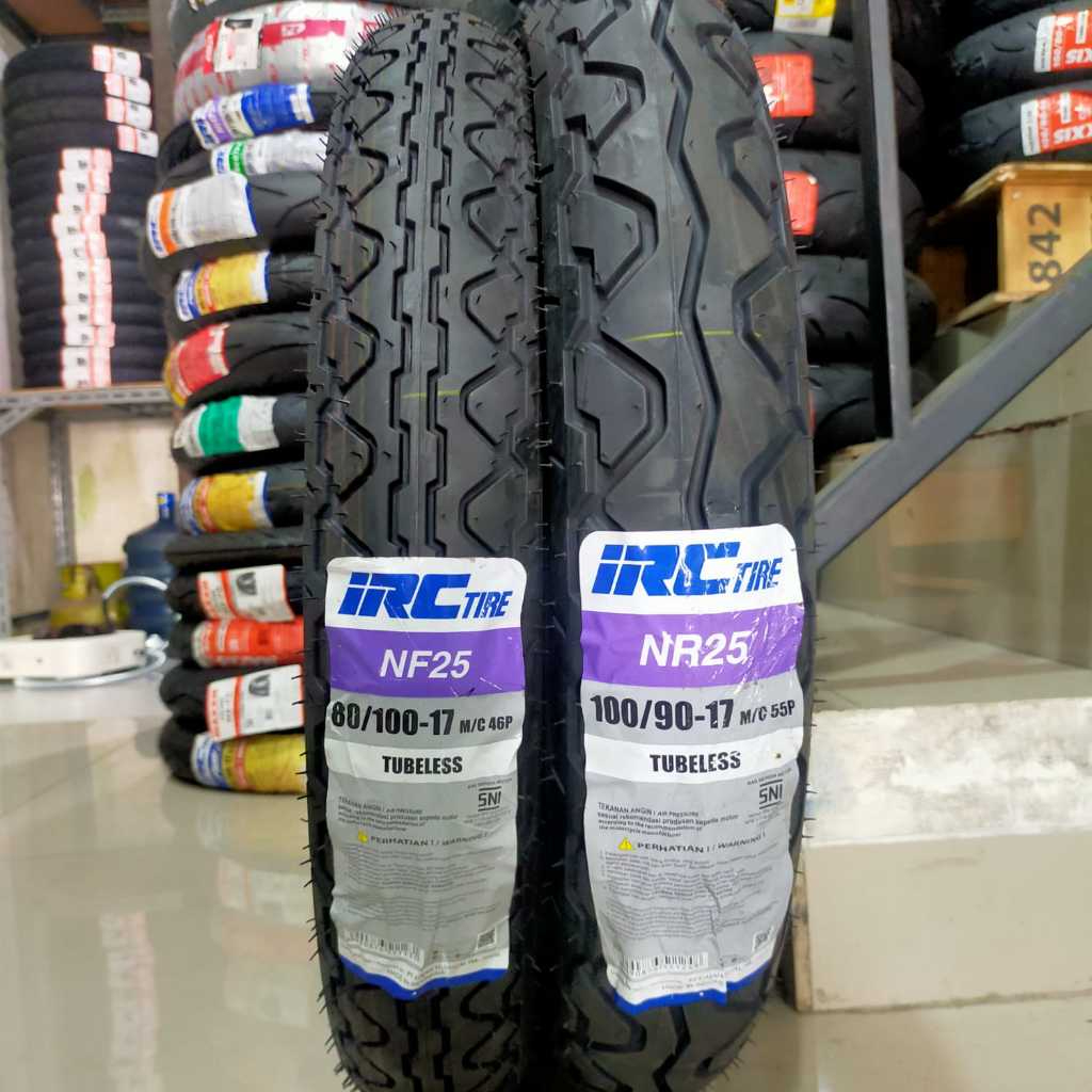 Sepasang ban motor IRC NR25 80/100-17 dan 100/90-17 Tubles