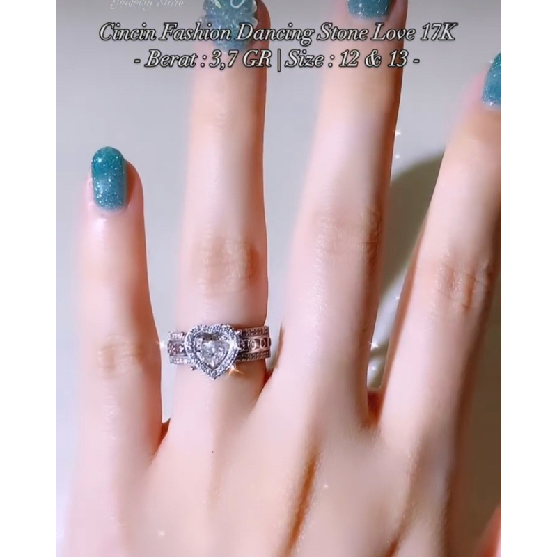 cincin fashion love dancing stone 17K