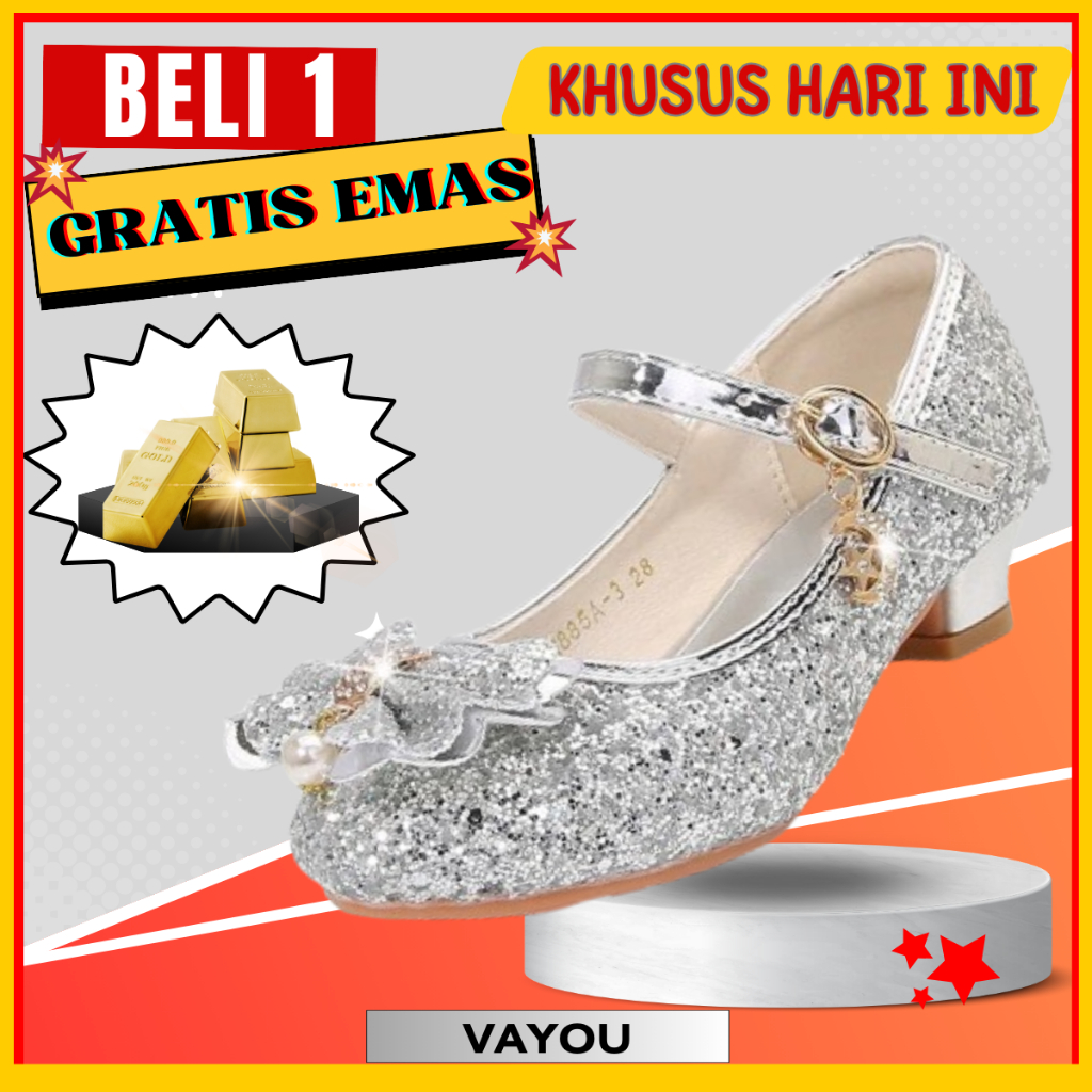 Sepatu Pesta Anak Perempuan Putri Sandal Anak-anak Hak Tinggi Berpayet Sandal Perempuan Ujung Terbuk