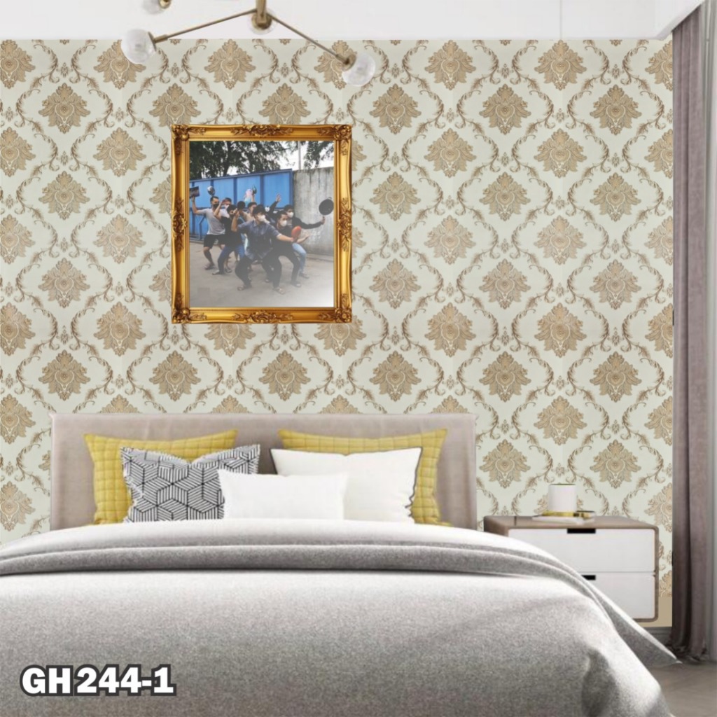 Wallpaper stiker batik cream kode gh244-1 ukuran 10m x 45cm sudah berperekat bisa cod