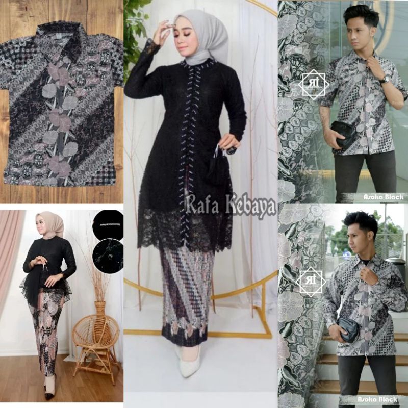 Couple Kebaya Tunik Kancing Payet Hitam/ Kebaya Couple Modern/ Baju Batik Couple