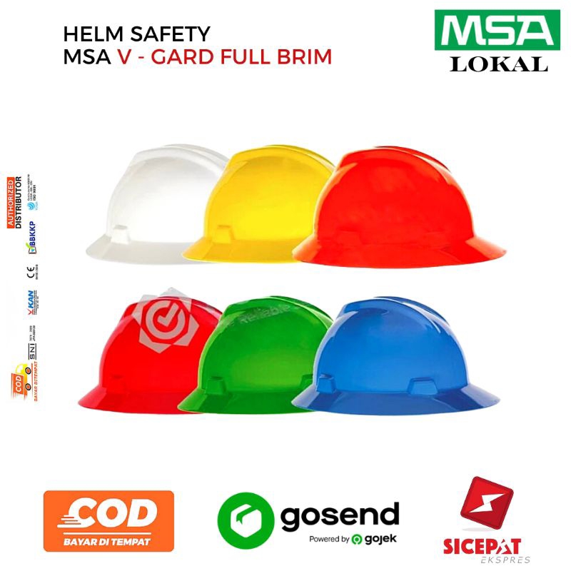 Helm Safety Msa Lokal Full Brim Warna Kuning - Putih - Hijau - Merah - Orange SNI | Helm Safety Msa