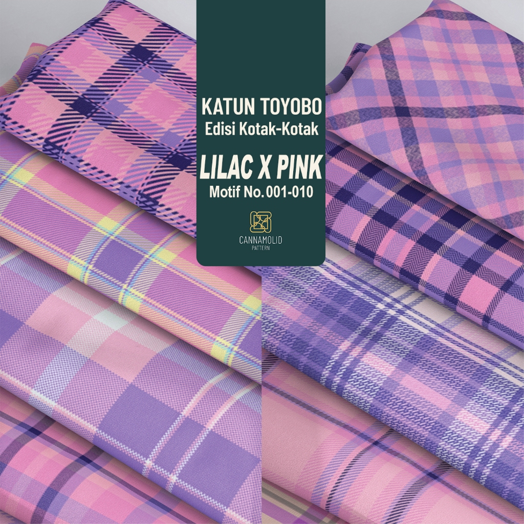 Kain Katun Toyobo Motif KOTAK-KOTAK | Lebar 145cm | PLAID LILAC X PINK 1-5