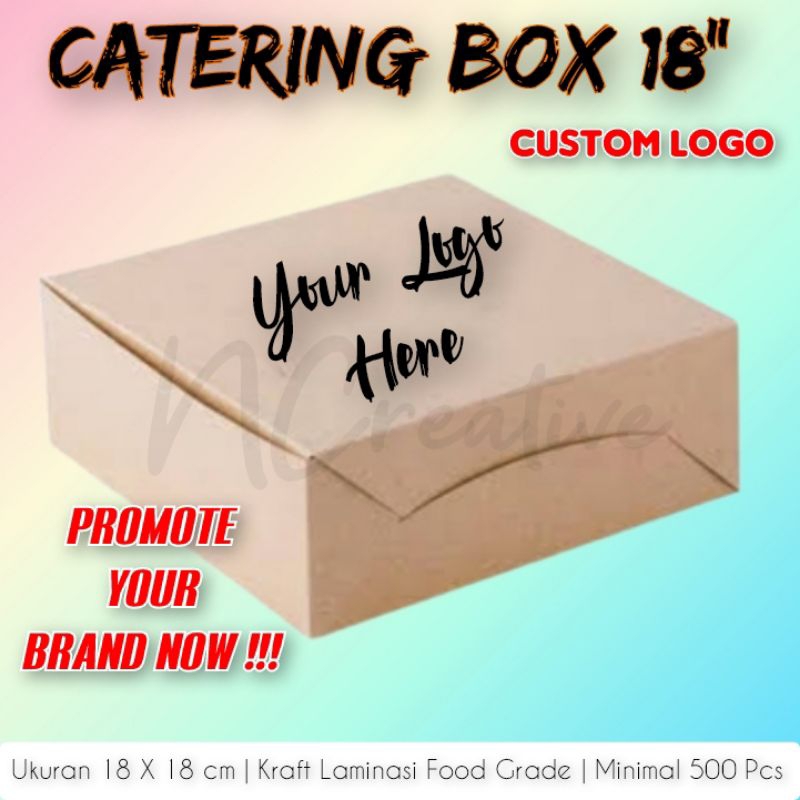 

KOTAK DUS BOX CATERING LAMINASI CUSTOM LOGO SENDIRI 18X18 CM KRAFT BANDUNG MURAH