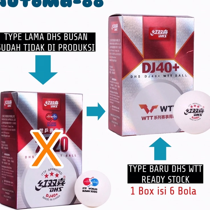 Bola DHS ittf worlds Busan bintang 3 star 1 box isi 6pcs bola pingpong seamless putih murah