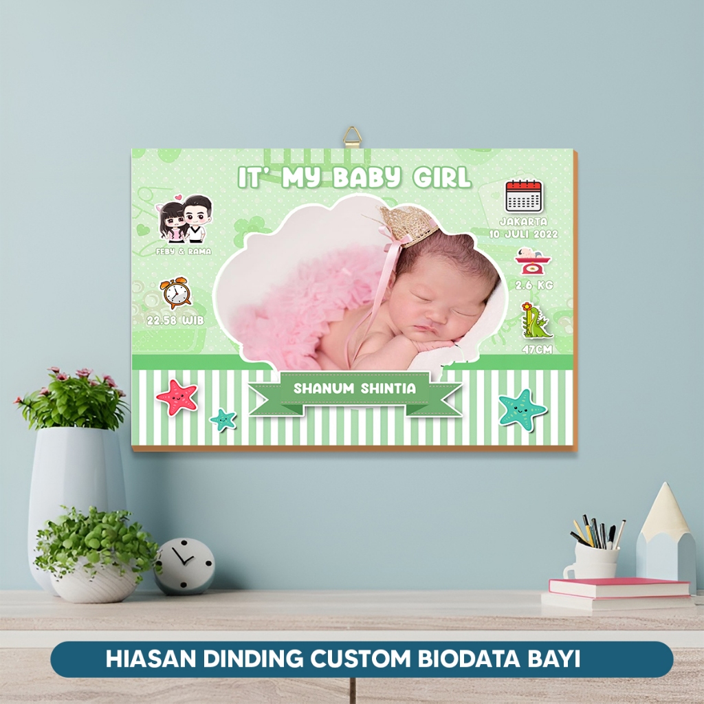 Biodata Bayi Custom Lucu Hiasan Dinding Custom Biodata Bayi Anak Baru Lahir Kado Lahiran Murah