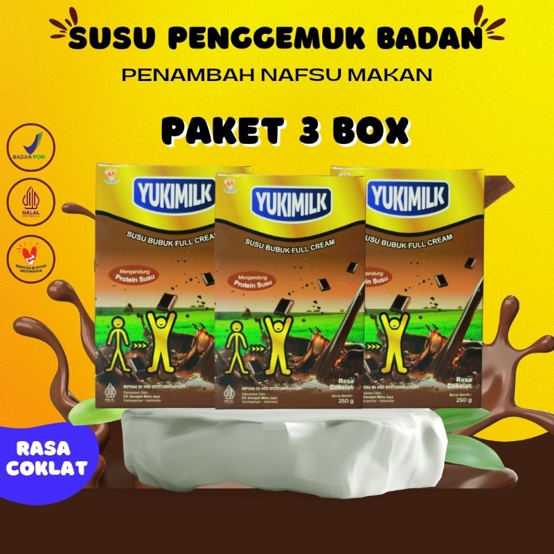 

susu penambah berat badan dewasa dan susu penggemuk badan anak Yukimilk paket 3 Box