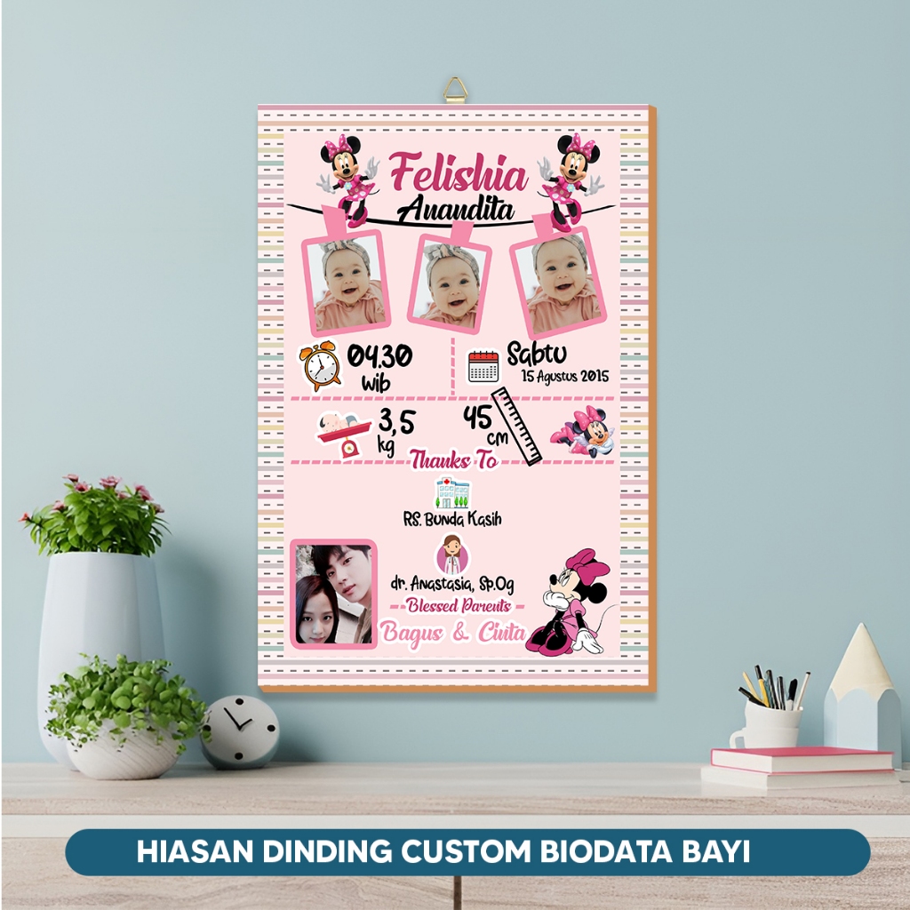 Biodata Bayi Custom Lucu Hiasan Dinding Custom Biodata Bayi Anak Baru Lahir Kado Lahiran Murah