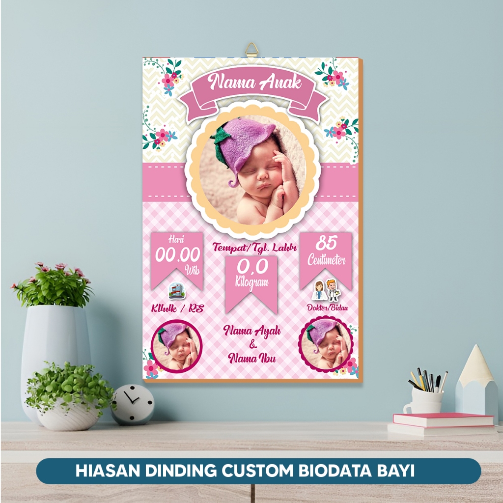 Biodata Bayi Custom Lucu Hiasan Dinding Custom Biodata Bayi Anak Baru Lahir Kado Lahiran Murah