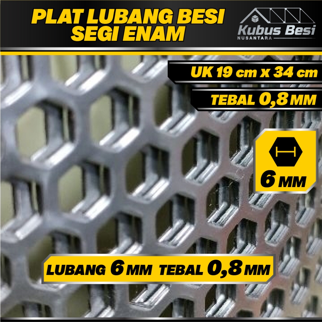 19x34, 10x20, 11x20, 10x70, 10x80 cm - Plat Lubang Hexagonal 6 mm - Tebal 0,8 mm. Ram Gril/Plat Luba